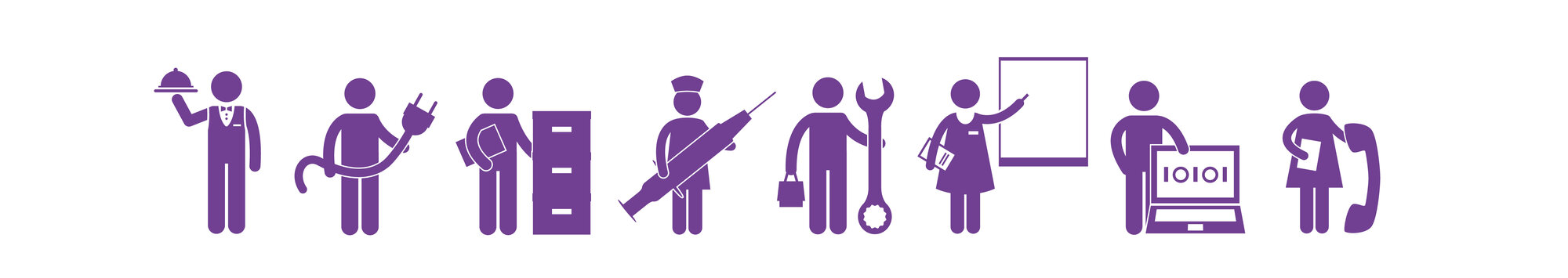 Gastronomie, Elektriker, Kaufmännischer Angestellter, Pflegefachfrau, Mechaniker, Lehrperson, IT-Mitarbeitender | © ask! - Beratungsdienste für Ausbildung und Beruf